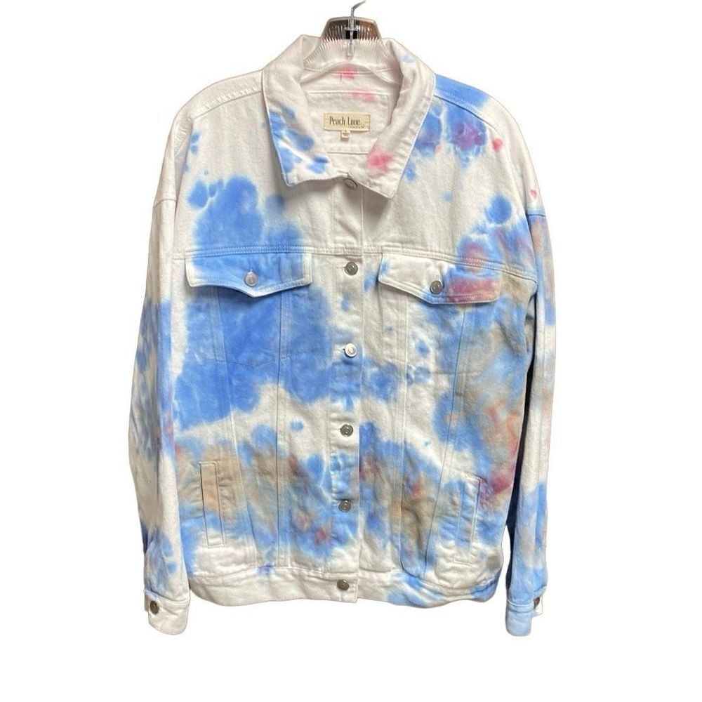 Peach Love Tie Dye Denim Jacket Size Large
